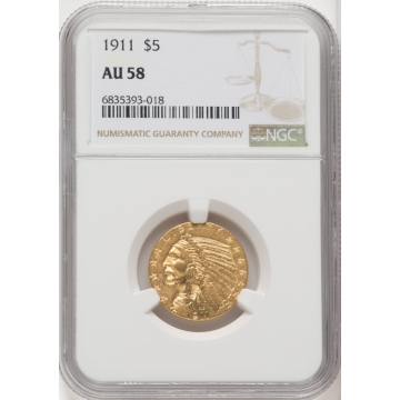 1911 Indian $5 NGC AU58