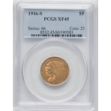 1916-S $5 Indian Head PCGS XF45