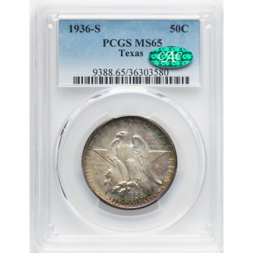 TEXAS 1936-S 50C Silver Commemorative PCGS MS65 (CAC)