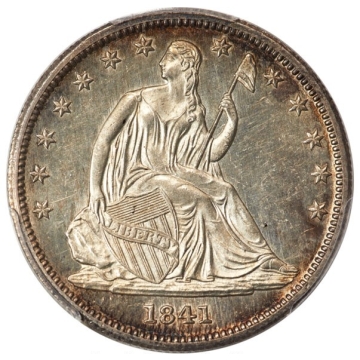 1841 50C Liberty Seated Half Dollar PCGS MS63, Top Pop, Only 7 Higher