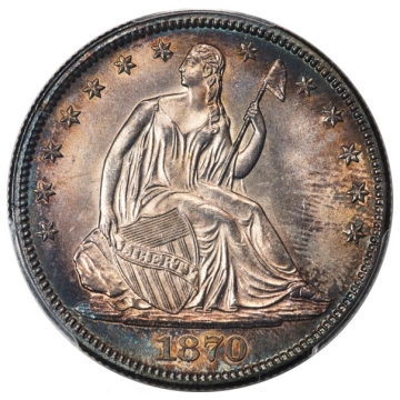 1870 50C Liberty Seated Half Dollar PCGS MS64, (CAC), Nicely Toned