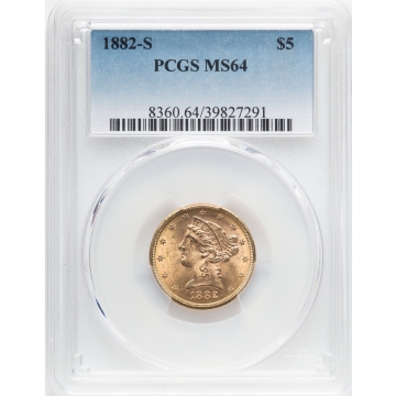 1882-S $5 Liberty Head Half Eagle PCGS MS64