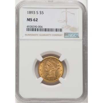 1893-S Half Eagle - Motto $5 NGC MS62