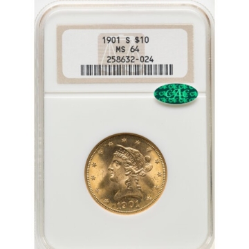 1901-S Eagle - Motto $10 NGC MS64. (CAC)