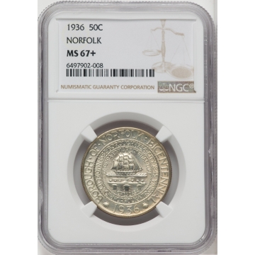 NORFOLK 1936 Silver Commemorative 50C NGC MS67+