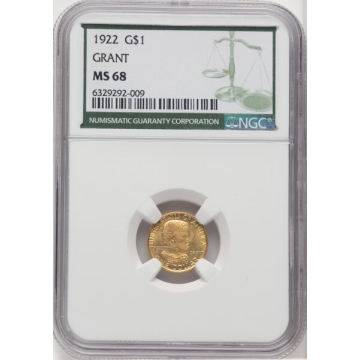 GRANT 1922 Gold Commemorative G$1 NGC MS68, Top Pop, Only 1 Higher