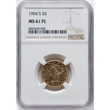 1904-S Half Eagle - Motto $5 NGC MS61PL, Top Pop 