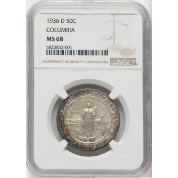 COLUMBIA 1936-D Silver Commemorative 50C NGC MS68