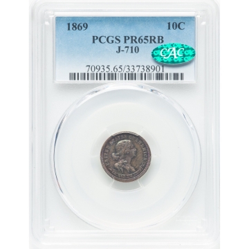 1869 10C Standard Silver Dime, Judd-710, Pollock-789, Low R.7, PR65 Red and Brown PCGS. (CAC)