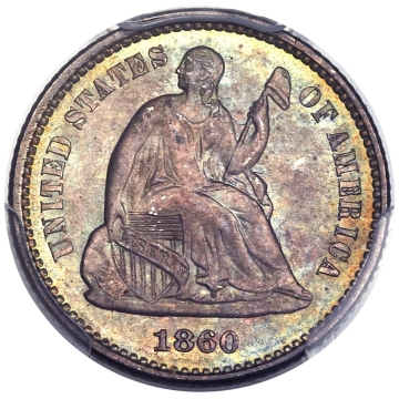 1860 H10C Liberty Seated Half Dime PCGS MS67 (CAC)