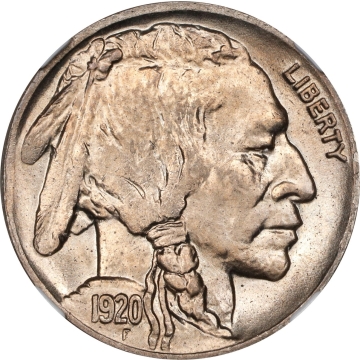 1920-D Buffalo Nickel Type 2 5C NGC MS66 GEM full strike cross candidate. NGC Census: 7; 2 finer (MS-67 * finest). The corresponding PCGS Population is 9/0.