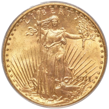 1911-S $20 Saint Gaudens PCGS MS66 (CMQ). PCGS Population: 60; 4 finer (MS-67 finest).