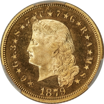 1879 $4 Flowing Hair Stella - Type 1 Flowing Hair. Judd-1635, Pollock-1833, JD-1, R.3. CACG PR66CAM (CAC) Rarely Seen Finer.