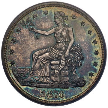 1876 T$1 Trade Dollar. Type One Obverse, Type Two Reverse. PCGS MS65+