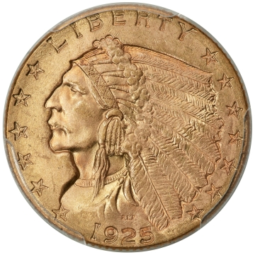 1925-D $2.50 Indian Head PCGS MS66 TOP POP (only 3 higher)