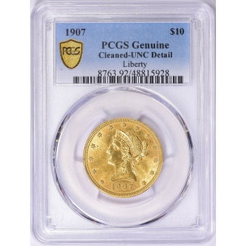 1907 $10 Liberty Liberty Head Eagle PCGS UNC detail cleaned