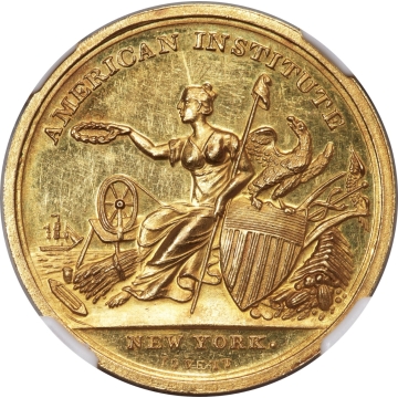 Undated American Institute Award, New York, NY, Gold, MS62 Prooflike NGC. Harkness-Ny-72