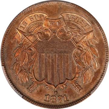 1871 2C Two Cent Piece PCGS PR64RD, D.L. Hansen Collection 