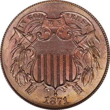 1871 2C Two Cent Piece PCGS MS64RD. From the Finger Lakes Collection.