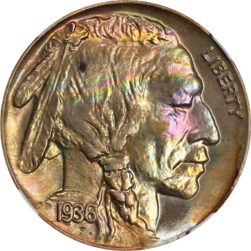 1936 SATIN Buffalo Nickel Type 2 5C NGC PR68