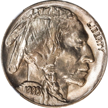 1938-D D Over D Buffalo Nickel 5C RPM-2. Repunched Mintmark. NGC MS68