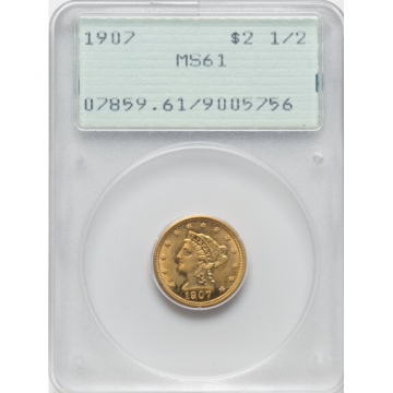 1907 $2 1/2 MS61 PCGS. (OGH)