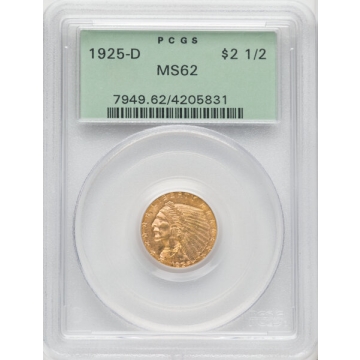 1925-D $2.50 Indian Head PCGS MS62, (OGH) 