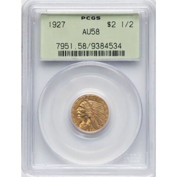 1927 $2.50 Indian Head PCGS AU58, (OGH)