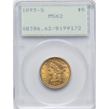 1893-S $5 MS62 PCGS. (OGH), (Rattler)