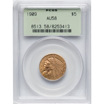 1909 $5 Indian Head PCGS AU58