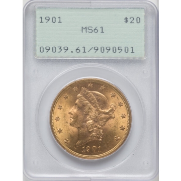 1901 $20 MS61 Double Eagle PCGS (OGH) rattler 