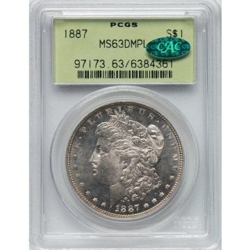 1887 $1 Morgan Dollar PCGS MS63DMPL (CAC) OGH