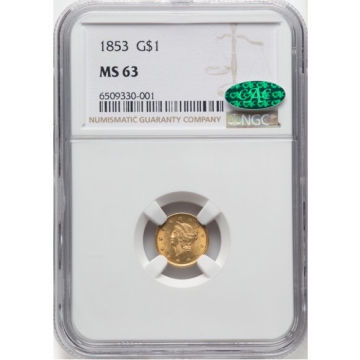 1853 Gold Liberty Head Dollar - Type 1 G$1 NGC MS63, (CAC)