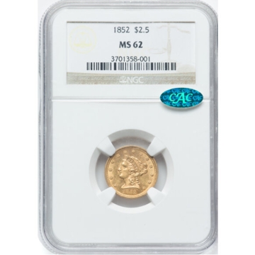 1852 Quarter Eagle $2.50 NGC MS62, (CAC)