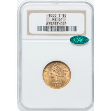 1886-S Half Eagle - Motto $5 NGC MS64 (CAC)