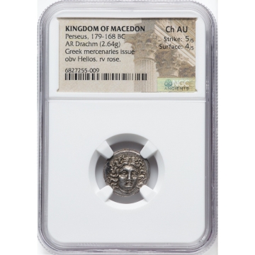 MACEDONIAN KINGDOM. Perseus (179-168 BC). AR drachm (16mm, 2.64 gm, 6h). NGC Choice AU 5/5 - 4/5