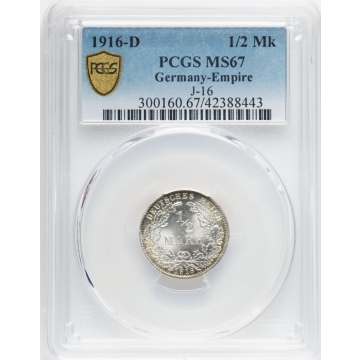 Wilhelm II 1/2 Mark 1916-D MS67 PCGS