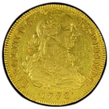 Charles III gold 8 Escudos 1773 LM-JM AU Details (Tooled) PCGS