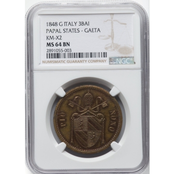 1848 G Italy 3BAI Papal States-Gaeta KM-X2 NGC MS64BN