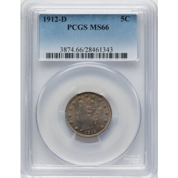 1912-D 5C Liberty Nickel PCGS MS66 nice tone 