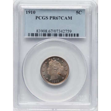 1910 5C Liberty Nickel PCGS PR67CAM superb tone