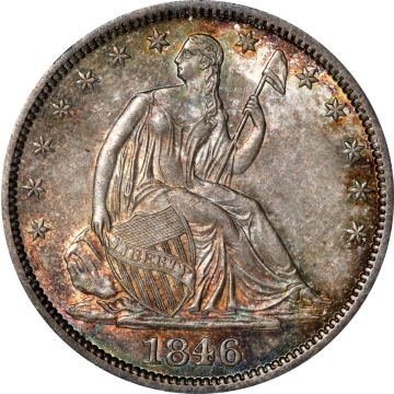 1846-O MED DATE Seated Liberty Half Dollar No Motto 50C NGC MS63 WB-5 Rarity-5 Late Die State Medium Date Repunched Date