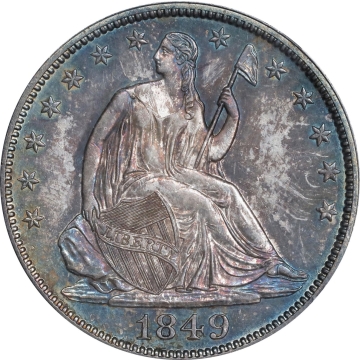 1849 Seated Liberty Half Dollar No Motto 50C NGC MS65 WB-2 Rarity-3 Repunched Date Top Pop 1 of only 5 and 0 Finer