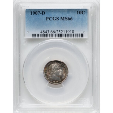 1907-D 10C Barber Dime PCGS MS66 good tone POP (9/5)