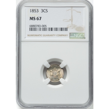 1853 3CS Three Cent Piece - Silver Type 1 3CS NGC MS67