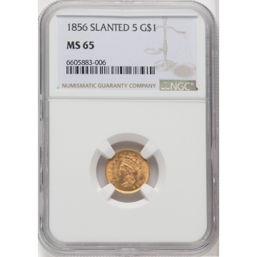 1856 SLANTED 5 Gold Dollar - Type 3 G$1 NGC MS65