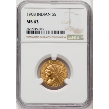 1908 Indian $5 NGC MS63