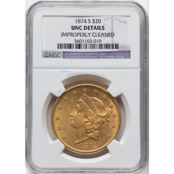 1874-S Liberty Double Eagle Type 2 $20 NGC UNC Details