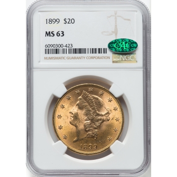 1899 Liberty Double Eagle Type 3 $20 NGC MS63 (CAC)