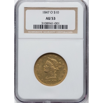 1847-O Eagle - No Motto $10 NGC AU53